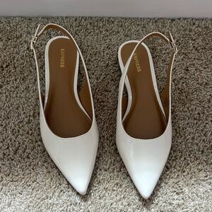 NWOT express patent white pointed heel flats size 9